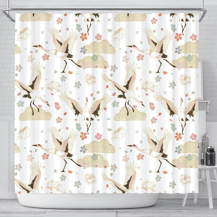Beautiful Japanese Cranes Pattern Shower Curtain Fulfilled In Us Cute Gift Home Decor