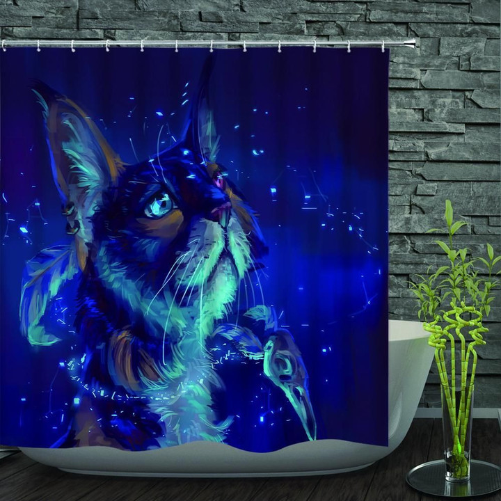 3D Printed Shower Curtain Gift For Cat Lovers Blue Polyester Cloth