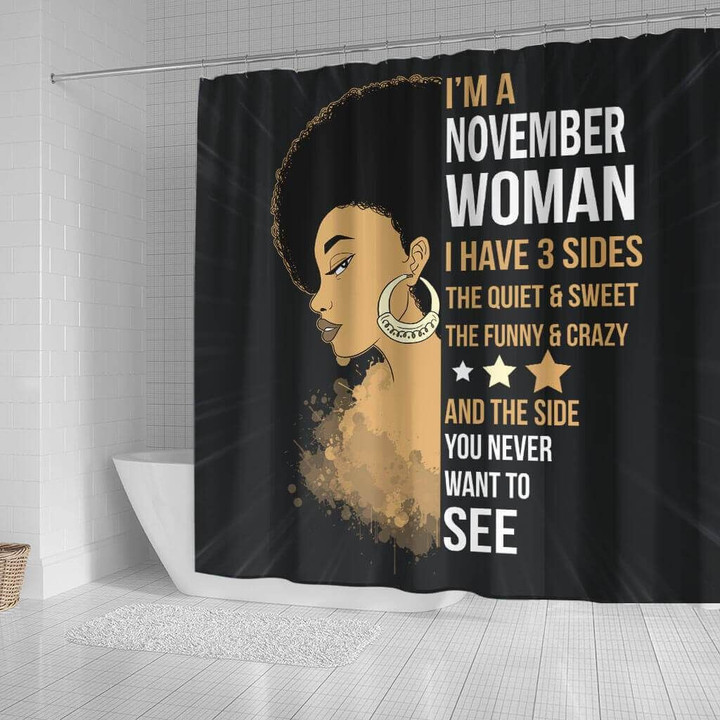Awesome I'M A November Woman Afro Girl African 3D Printed Shower Curtain Bathroom Decor