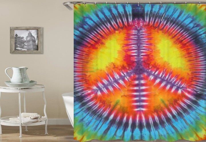 Colorful Peace Sign Art Polyester Cloth 3D Printed Shower Curtain
