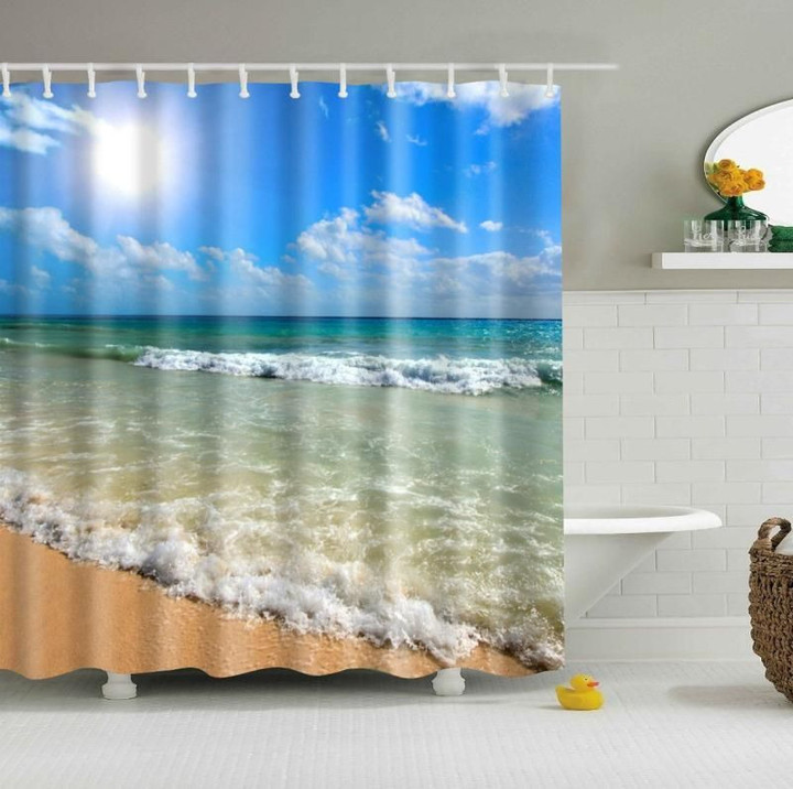 Nature Beach Coastal Living Blue  Shower Curtain   Art High Quality Custom Design Home Decor