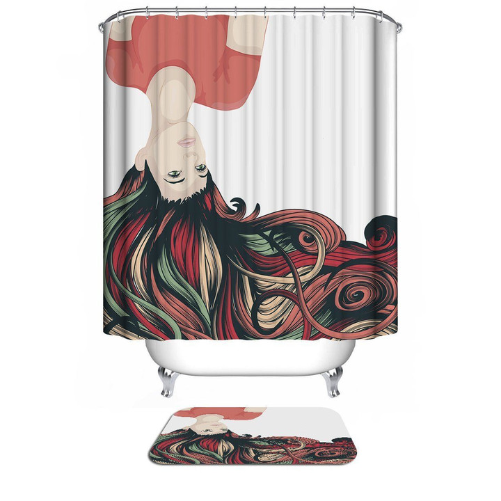 Girl With Colorful Long Hair  3D Printed Shower Curtain Home Decor Gift