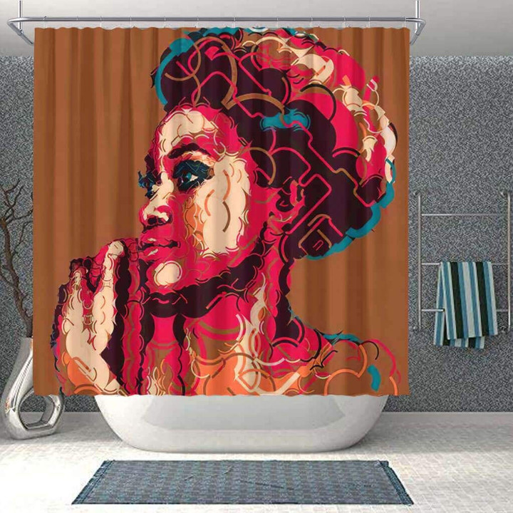 Pretty African American 3D Printed Shower Curtain Bathroom Decor
