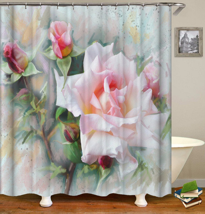 Pink Rose Simplicity Polyester Cloth 3D Printed Shower Curtain  Best Home Decor Gift