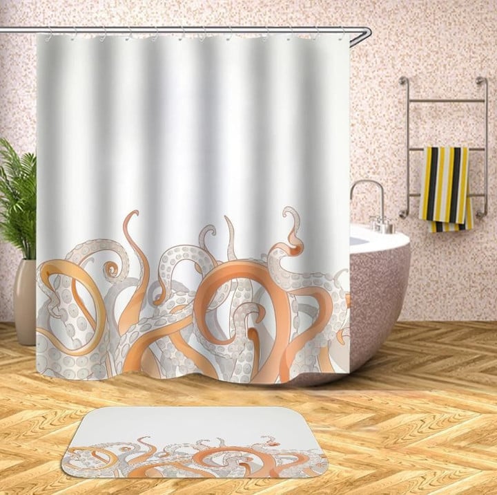 Octopus Custom  White Polyester Cloth 3D Printed Shower Curtain