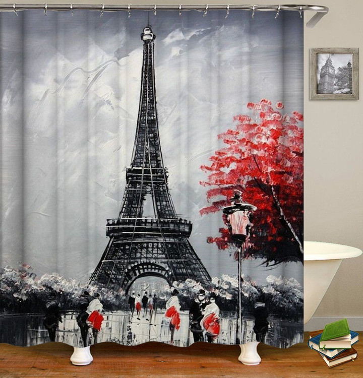 Eiffel Tower Morden Grey Polyester Cloth 3D Printed Shower Curtain