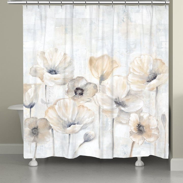Gray Poppy Garden Shower Curtain  Custom Design High Quality Home Bathroom Home Decor