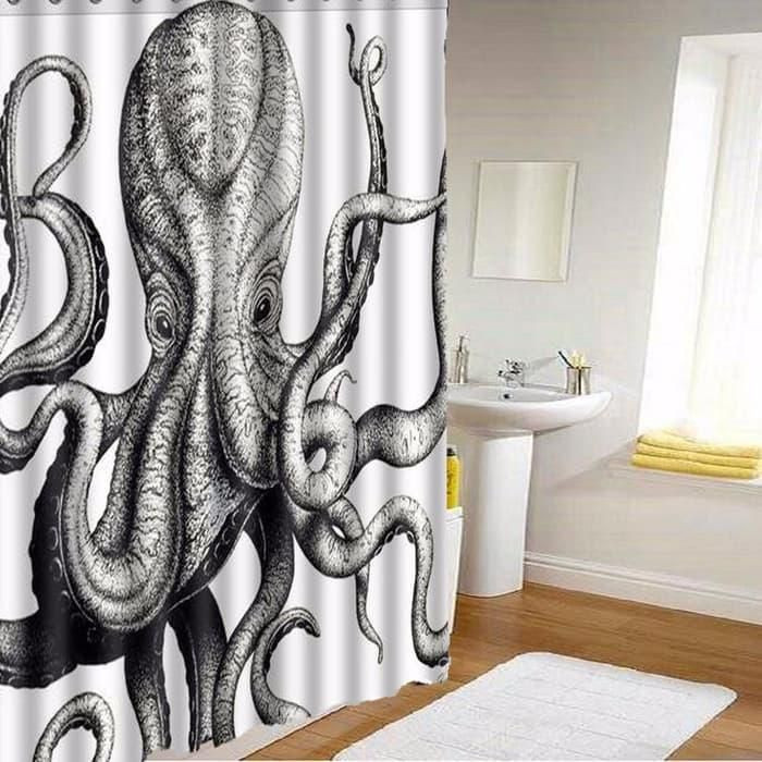 Giant Octopus  White Backdrop 3D Printed Shower Curtain Home Decor Gift