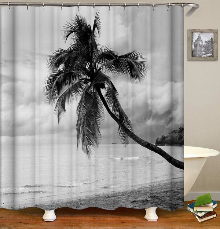 Seaside Shower Curtains Fabric Human Skeleton Grey Polyester Cloth Print Bathroom Curtains