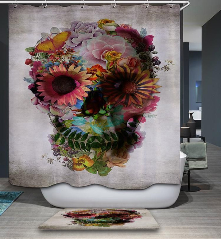 Flower Colour Skull Art Design 3D Printed Shower Curtain