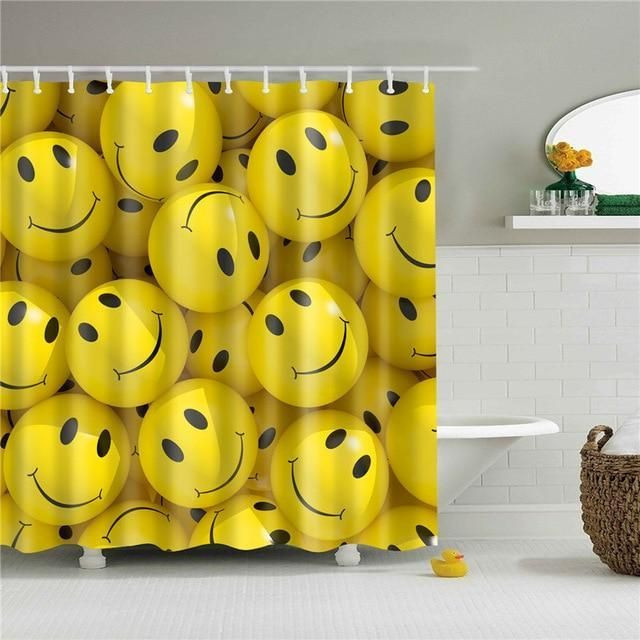 Smiley Faces Fabric Shower Curtain Vibrant Color High Quality Unique For Good Vibes Home Decor