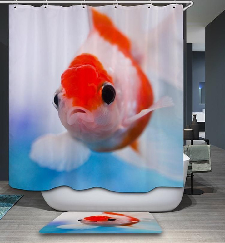 Cute Koi Fish Goldfish Clear Blue Polyester 3D Printed Shower Curtain Gift Home Decor