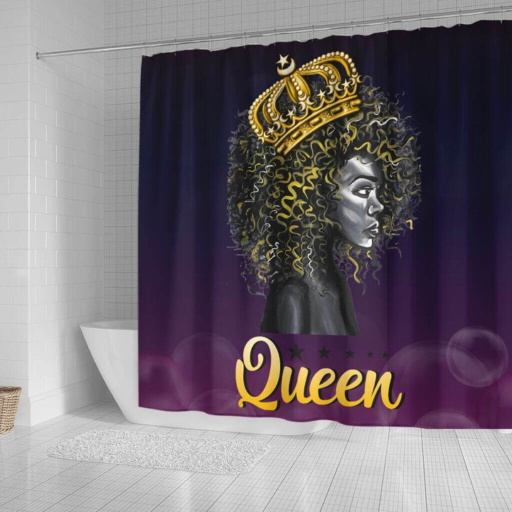 Trendy Queen Black Woman And Crown African American 3D Printed Shower Curtain Bathroom Decor