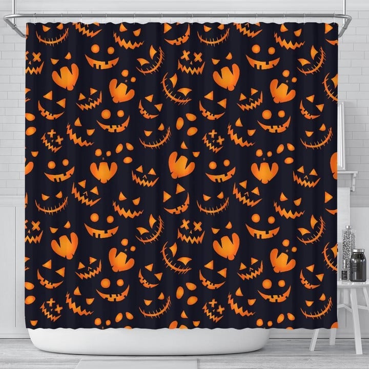 Halloween Pattern Pumpkin Background Shower Curtain Fulfilled In Us Cute Gift Home Decor