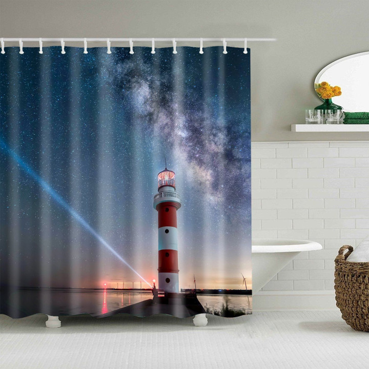Starry Night Sky Lighthouse 3D Printed Shower Curtain  Home Decor Gift Ideas