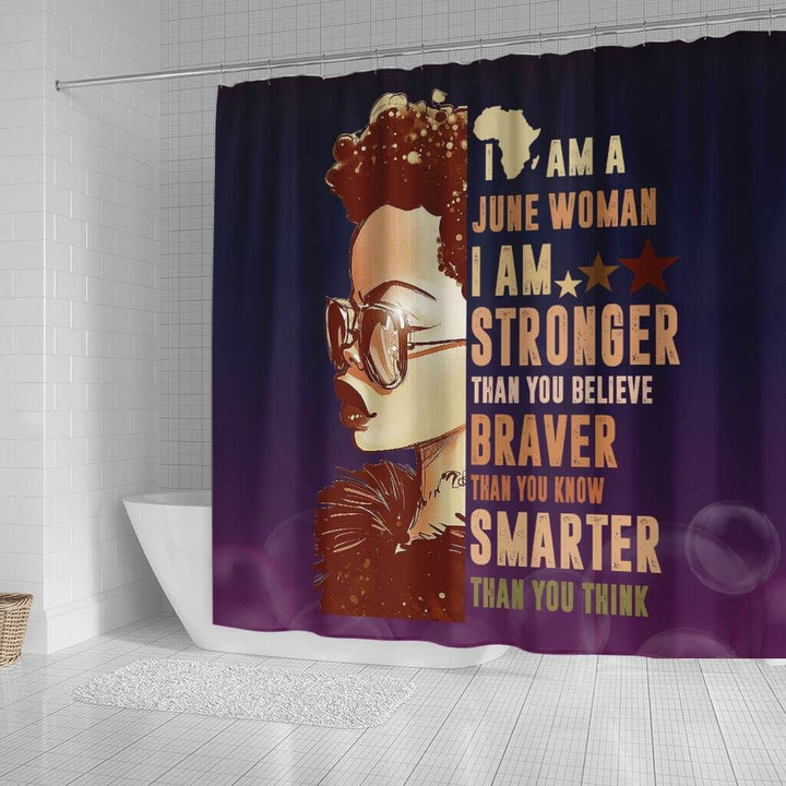 Trendy I Am A June Woman Afro Girl 3D Printed Shower Curtain Bathroom Decor