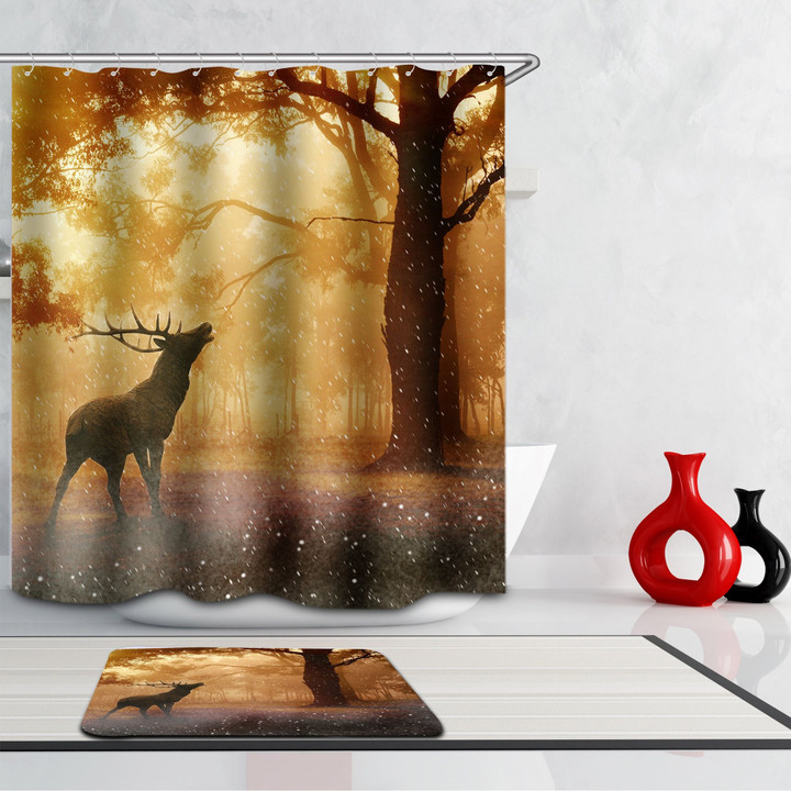Deer Golden Polyester Cloth 3D Printed Shower Curtain  Home Decor Gift