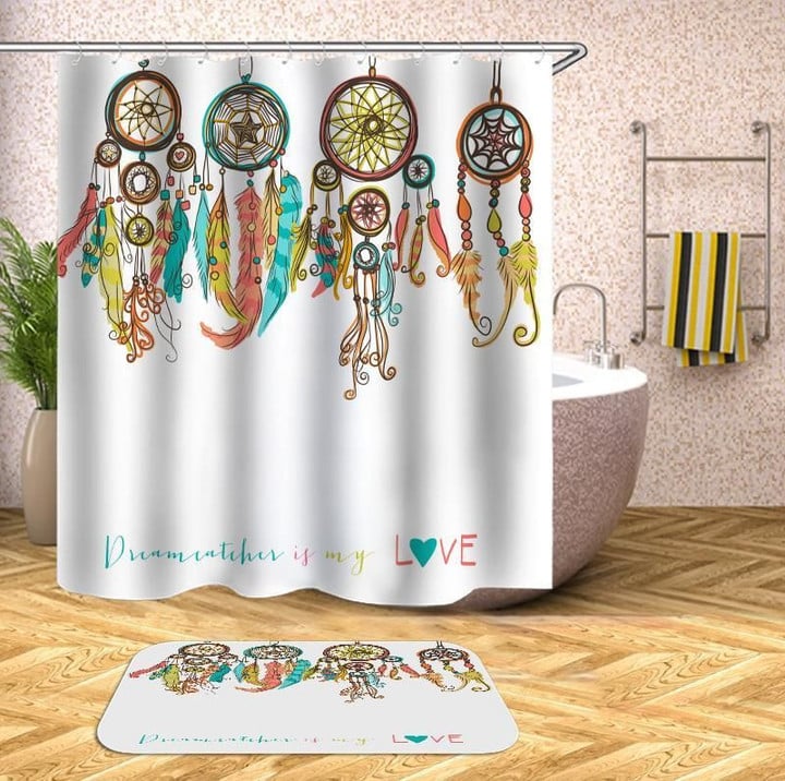Dreamcatcher Shabby Chic White Polyester 3D Printed Shower Curtain Best Home Decor Gift