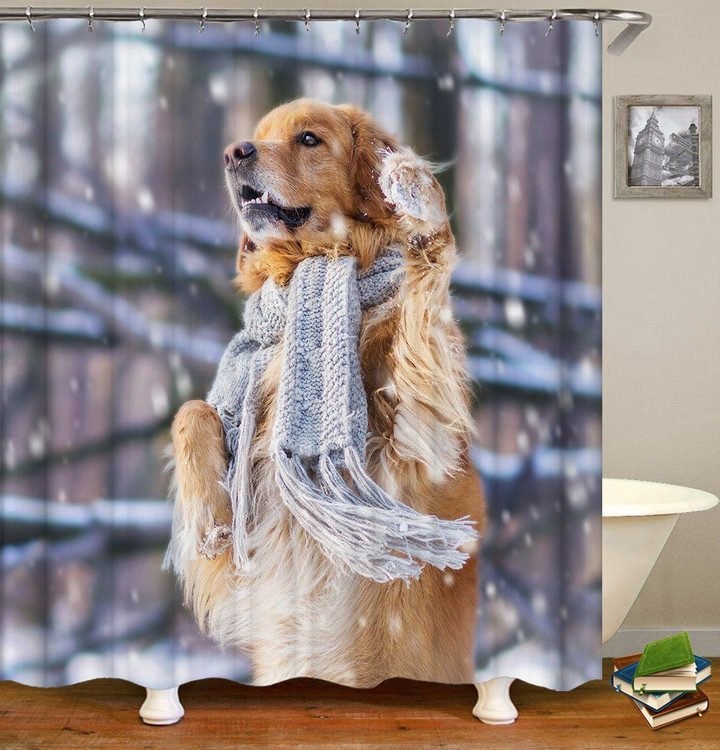 Cute Beige Polyester Giving Dog Lovers 3D Printed Shower Curtain