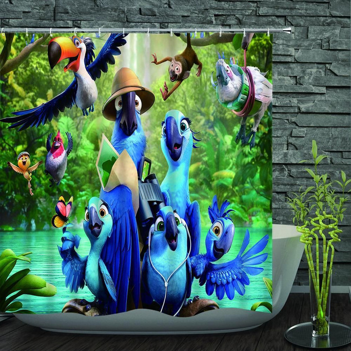Animal In Forest Blue Polyester Cloth 3D Printed Shower Curtain Home Decor Gift