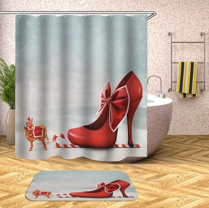 Red High-Heeled Shoes  Polyester Cloth 3D Printed Shower Curtain