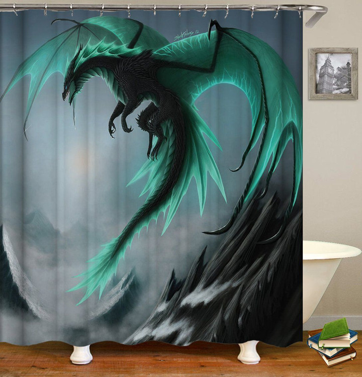 Dragon Green Polyester Cloth 3D Printed Shower Curtain  Home Decor Gift Idea