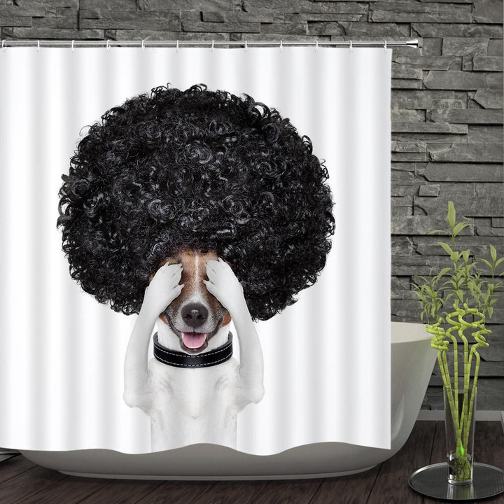 Gitt For Dog Lovers Happy Cute Dog White Polyester 3D Printed Shower Curtain