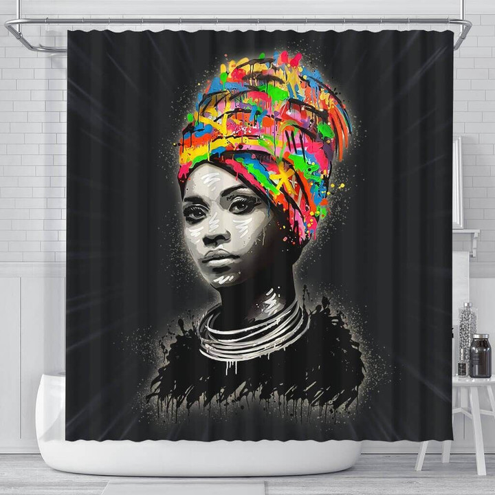 Fancy Black Woman Art Beautiful Girl Black African 3D Printed Shower Curtain Bathroom Decor