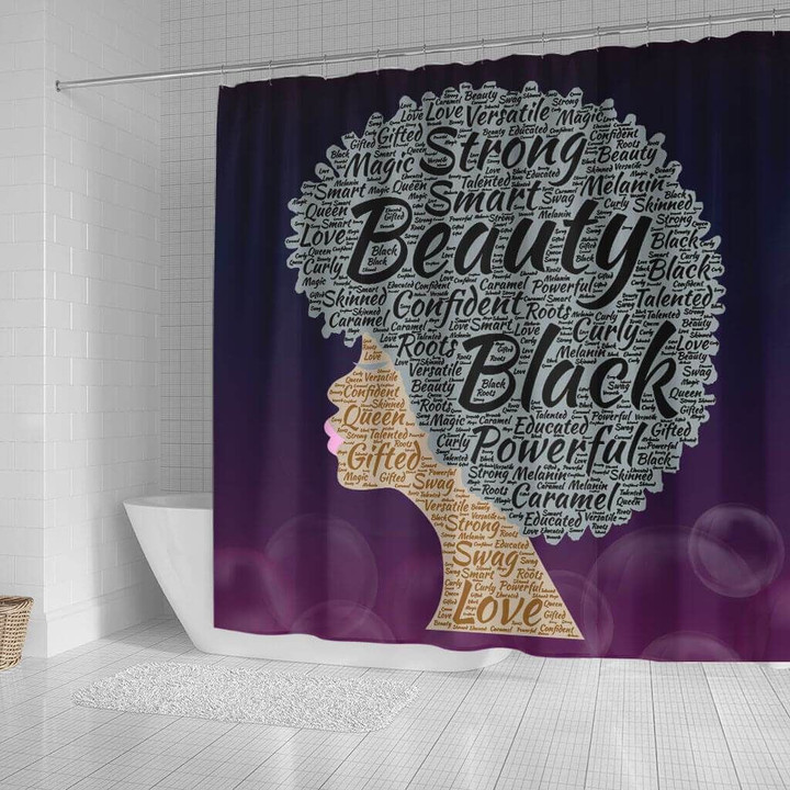Unique Strong Smart Beauty Black Powerful Afro Woman 3D Printed Shower Curtain Bathroom Decor