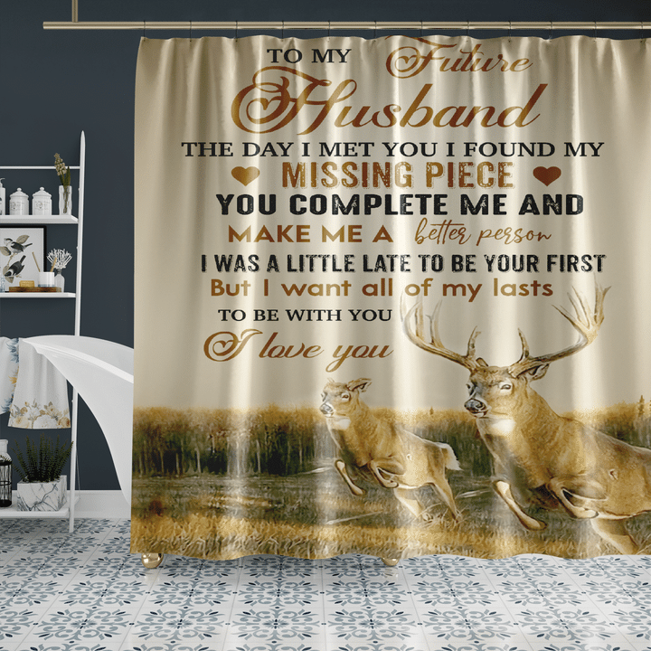 Giving Husband I Met You I Found My Missing Piece Deer Hunting Shower Curtain