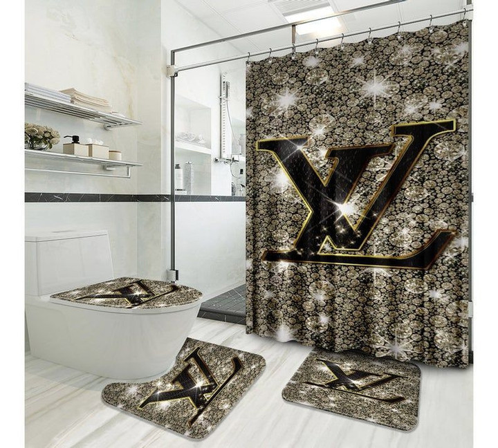 Lv Luxury Type 50 Shower Curtain Waterproof Luxury Bathroom Mat Set Luxury Brand Shower Curtain Luxury Window Curtains