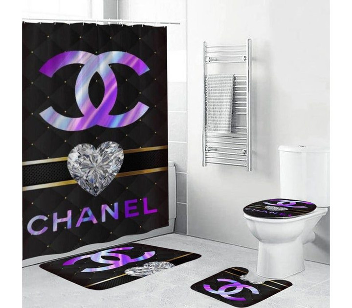 Chanel Type 27 Shower Curtain Waterproof Luxury Bathroom Mat Set Luxury Brand Shower Curtain Luxury Window Curtains