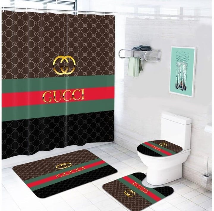 Gucci Gc Type 10 Shower Curtain Waterproof Luxury Bathroom Mat Set Luxury Brand Shower Curtain Luxury Window Curtains