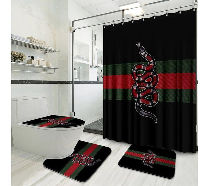 Gucci Gc Snake Type 23 Shower Curtain Waterproof Luxury Bathroom Mat Set Luxury Brand Shower Curtain Luxury Window Curtains