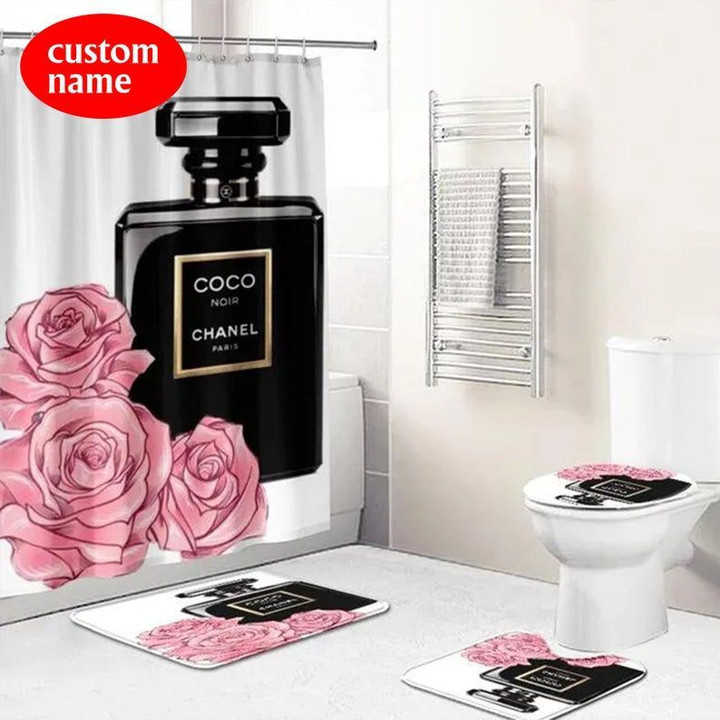 Chanel Coco Type 3 Shower Curtain Waterproof Luxury Bathroom Mat Set Luxury Brand Shower Curtain Luxury Window Curtains