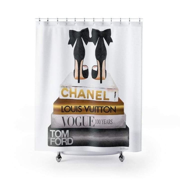 Fashion Books Chanel Shower Curtain Set Luxury Bathroom Mat Set Luxury Window Curtains