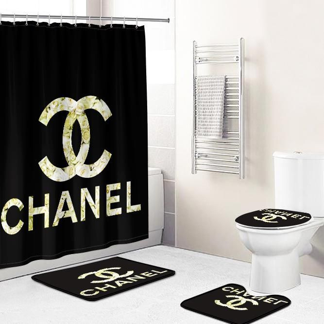 Chanel Gold Set Shower Curtain Luxury Bathroom Mat Set Luxury Window Curtains
