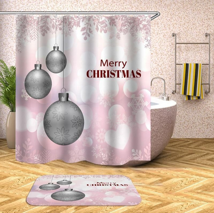 Merry Christmas Bath Mat And Shower Curtain Set 3D Printed For Bathroom Decor