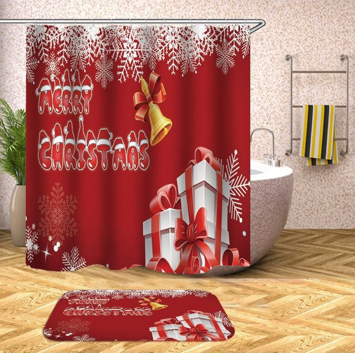 Merry Christmas Gifts Painting 3D Printed Bath Mat And Shower Curtain Set Gift Home Decoration