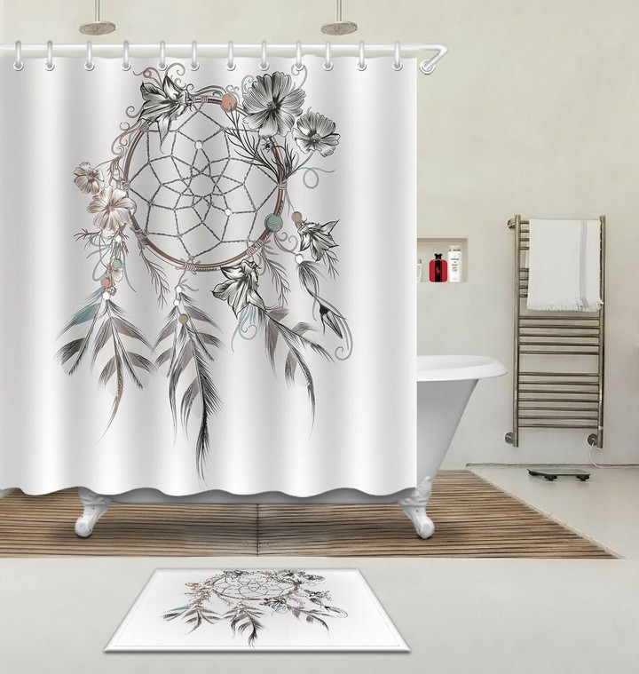 Mat Boho Dreamcatcher Feather Flowers 3D Printed Shower Curtain Set Home Decor Gift