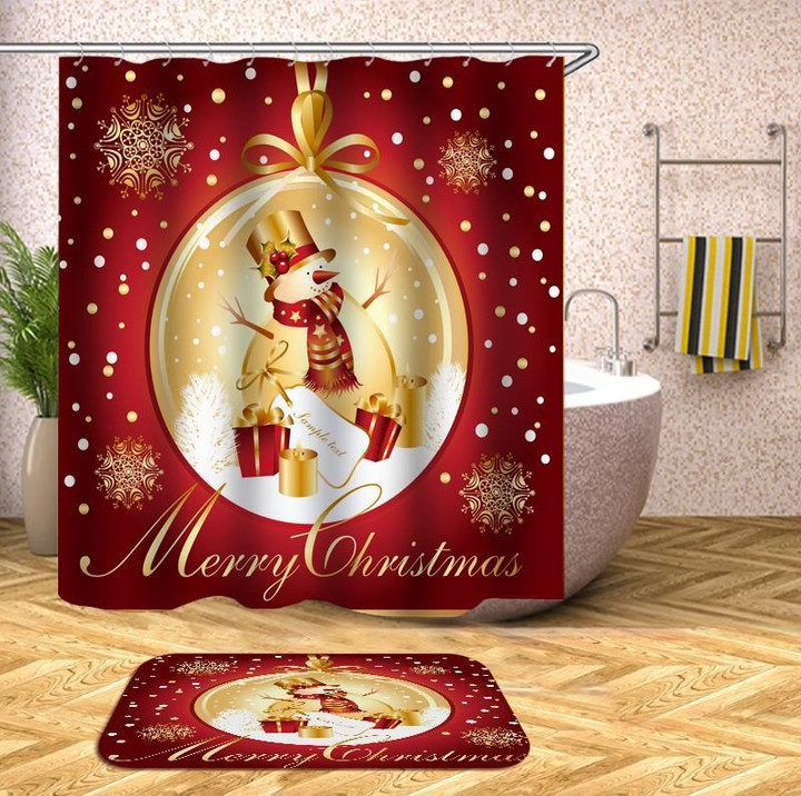Christmas Bath Mat And Shower Curtain Set Fabric Human Skeleton Red Polyester Cloth Bathroom Curtains