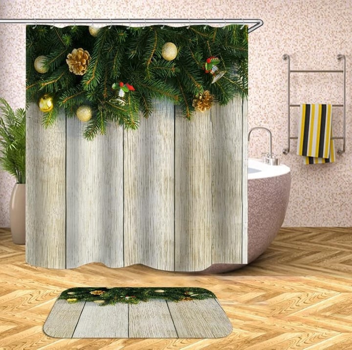 Christmas Bath Mat And Shower Curtain Set 3D Printed For Bathroom Decor