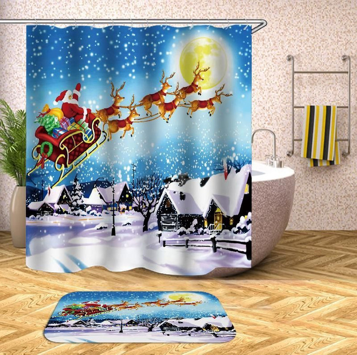 Christmas Time And Santa Claun 3D Printed Bath Mat And Shower Curtain Set Gift Home Decoration