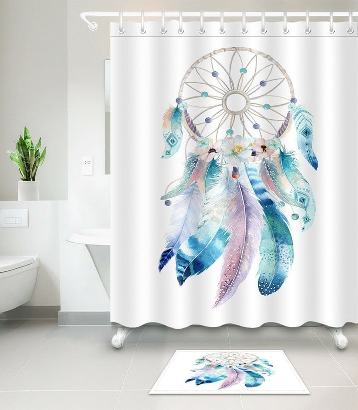 Waterproof Fabric Dreamcatcher Native American Shower Curtain Hooks Bathroom Mat Gift