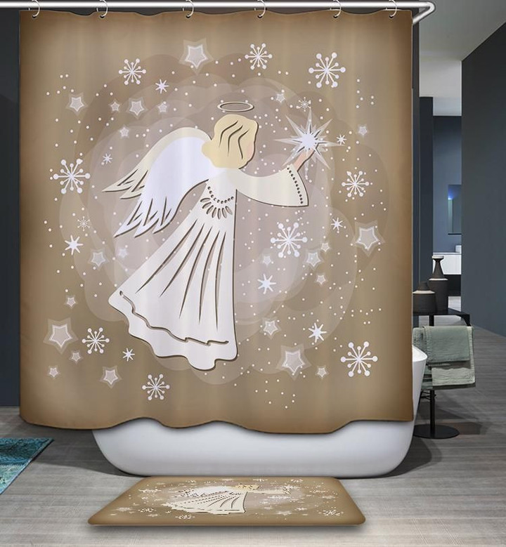 Christmas Decoration Angel Art Design 3D Printed Bath Mat And Shower Curtain Set