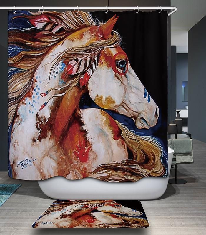 Horse Brown Polyester Cloth  3D Printed Shower Curtain Best Home Decor Gift