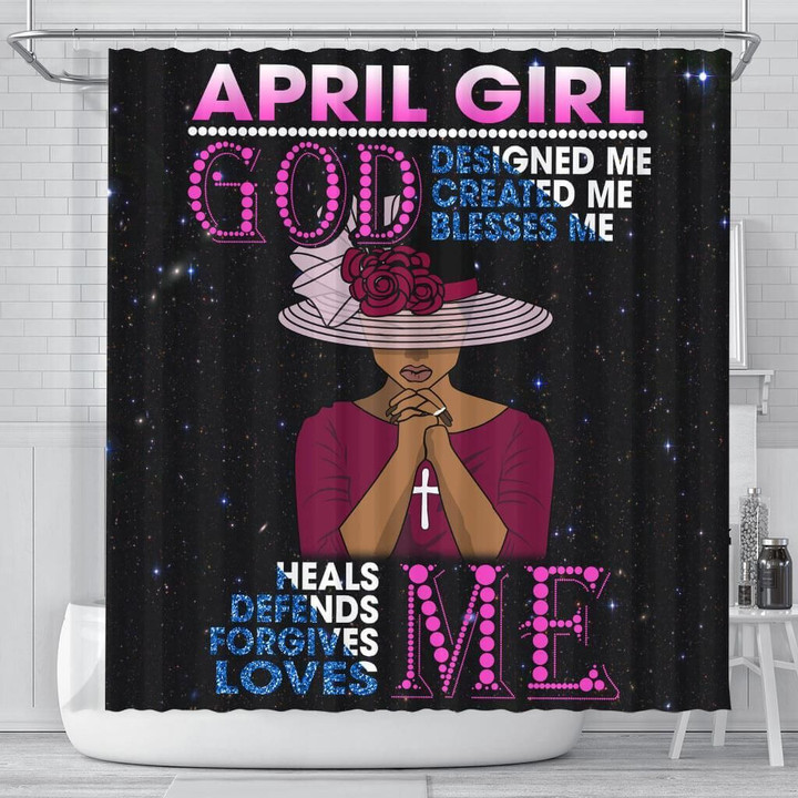 Melanin April Girl God Designed Created Blesses Me 3D Printed Shower Curtain Bathroom Decor