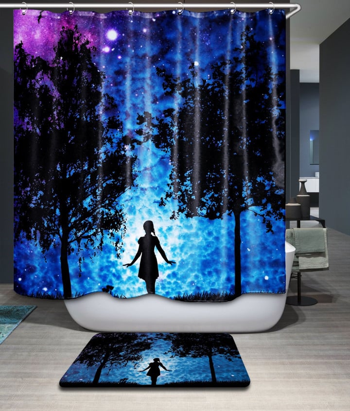 Teenage Girl Teal Polyester Cloth 3D Printed Shower Curtain
