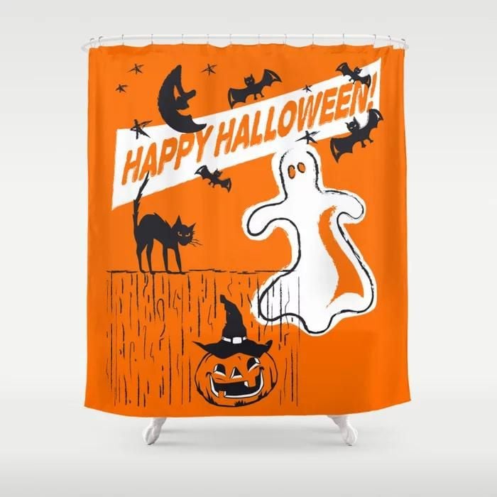 Rustic Vintage Spooky Happy Halloween 3D Printed Shower Curtain Bathroom Decor