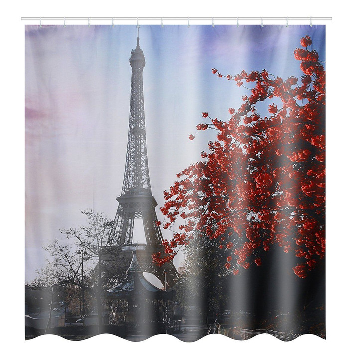 Eiffel Tower And Red Flower 3D Printed Shower Curtain Home Decor Gift